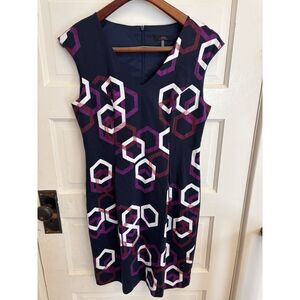 Trina Turk Navy Geometric Print Sleeveless‎ Sheath Dress  Lined Size 4